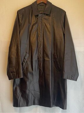ZARA Men’s Dark Brown Leather Car Coat Quilted Houndstooth Lined Sz Large  #770